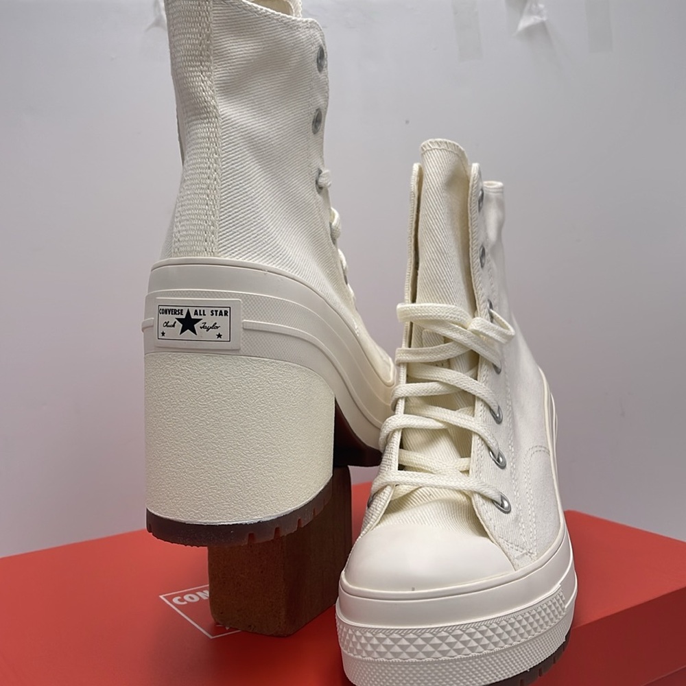 Converse WMNS CHUCK 70 DE LUXE HEEL HI EGRET/EGRET/BLACK A05348C Platform Snkrs - Picture 8 of 16